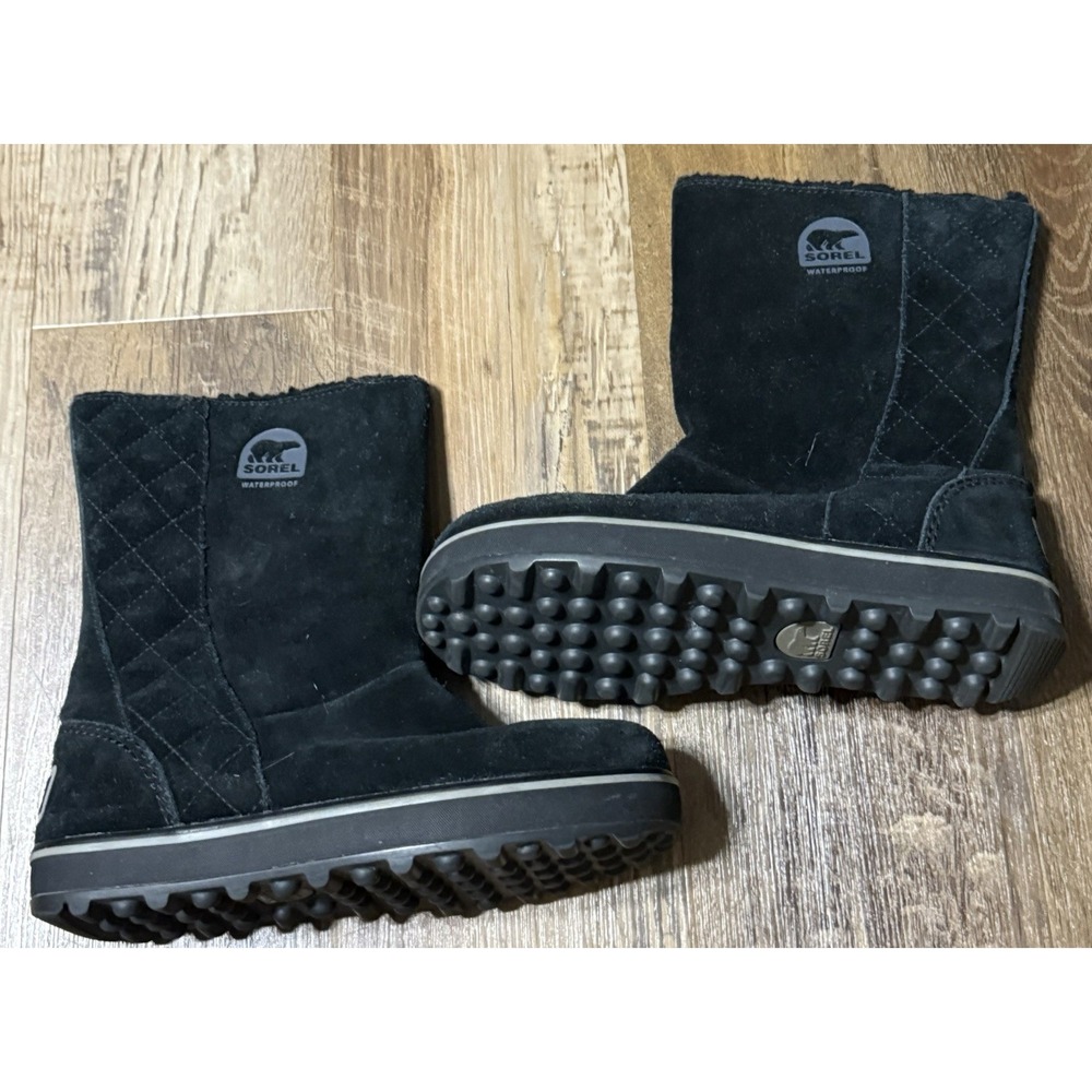 Sorel Boots Womens 6.5 Glacy Waterproof Pull On Winter NL1975-011 Black Suede